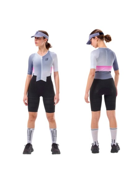 Trifonction Triathlon Femme Compressport Stream SS Trisuit Lavender Begonia ATRW6123150L